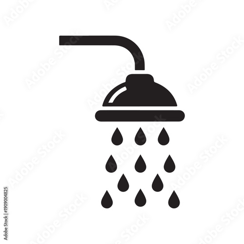 Shower head with water droplets falling vector icon