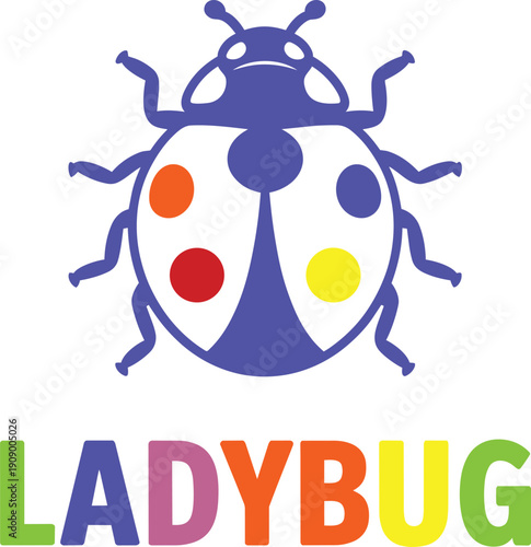 Blue cartoon ladybug insect with colorful spots isolated on transparent background