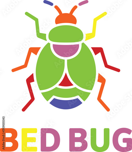 Bed bug icon design featuring multi colored geometric segments and bold sans serif typography
