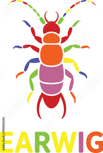 Earwig colorful insect on transparent background simple vector illustration for education or design