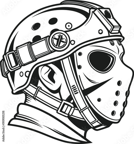 Scary human Head Wearing Hockey Mask Vector, Horror Mascot Logo Design