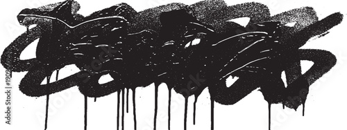 Abstract Black Graffiti Tag with Dripping Paint on White Background.