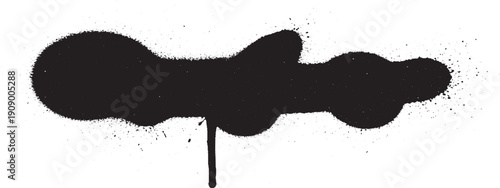 Abstract black ink blot with drips on white background artistic and expressive.