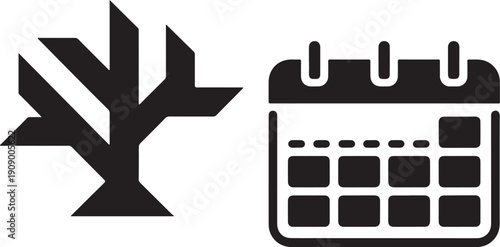 Minimal Tree Icon and Calendar Symbol Illustration