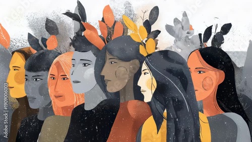Neurodivergent group advocating for rights, diverse emotional and psychological wellbeing, world mental health day awareness, eight people abstract illustration
