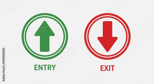 Entry and Exit Signs with Arrows in Green and Red Circles