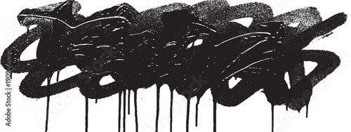 Black Graffiti Tag with Dripping Paint on White Background.