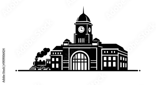 Vintage train station clock tower building.