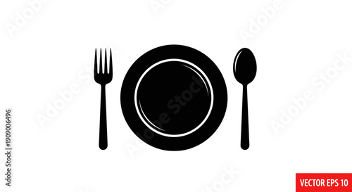 Black plate with fork and spoon.
