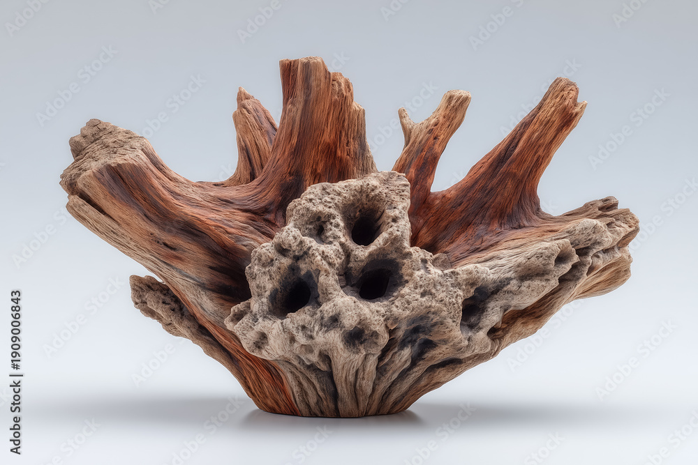 Fototapeta premium Intricately weathered driftwood with unique natural texture and organic form