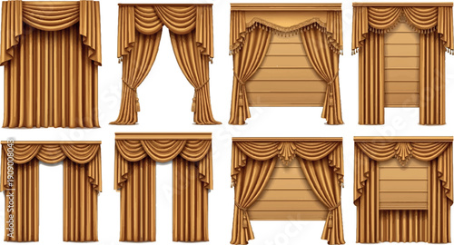 Collection of Elegant Golden Curtains and Drapes for Interior Design.