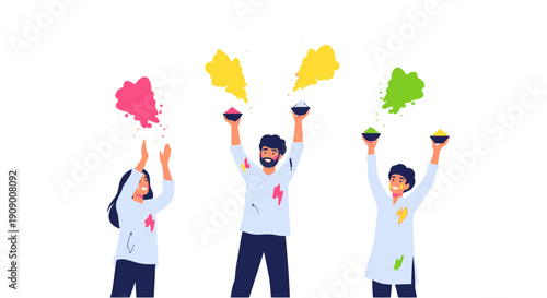 Wallpaper Mural Group of cheerful friends celebrating a vibrant color powder festival Torontodigital.ca