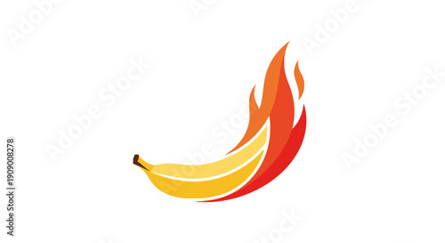 Vibrant Juicy Banana Ignited with Intense Flames Creative Graphic Design