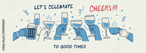 Celebrate Cheers Wine Toast Party Doodle Set, Good Times Hand Drawn Vector Clipart, Champagne Glass Festive Illustration Collection, New Year Celebration Sketch Design Pack, Party Event Line Art Eleme
