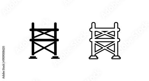 Scaffolding icons, solid black and outline, for construction and building industry