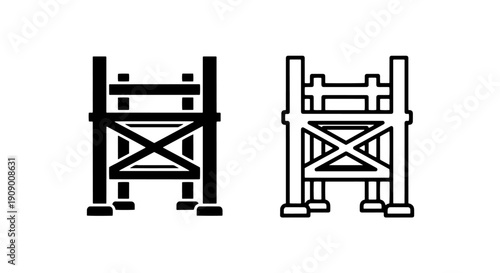 Scaffolding icons with subtle differences, solid black and outline, for industry visuals