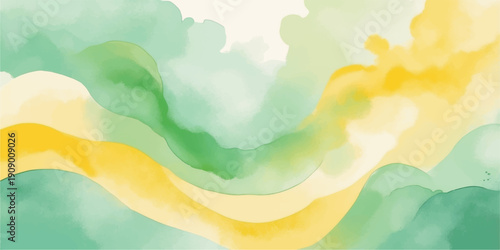 Abstract colorful watercolor background with soft wavy rainbow textures and copy space for design