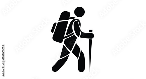 A hiker with a backpack and trekking poles on a trail