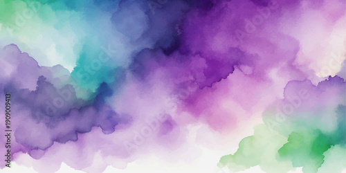 Abstract watercolor background with colorful fluffy clouds and bright sunlight in a beautiful summer sky