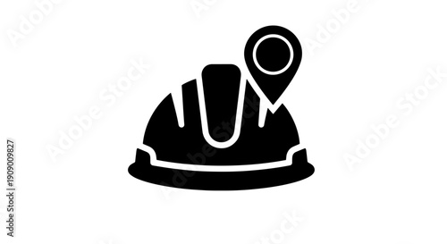 Construction Site Location Icon with Hard Hat and Map Pin Symbol