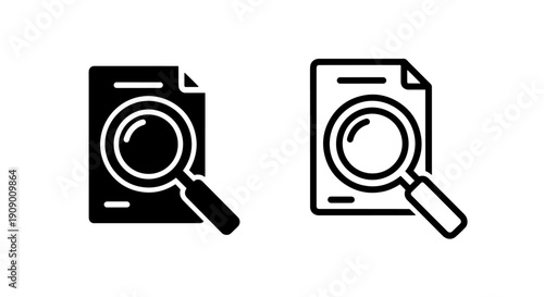 Document Search and File Inspection Icon Set for Data Analysis and Information Retrieval