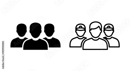 Team of Three Workers Icon with Hats for Labor, Service Industry, or Construction Crew