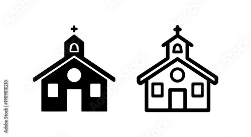 Christian Church Building Icon with Cross for Worship and Faith