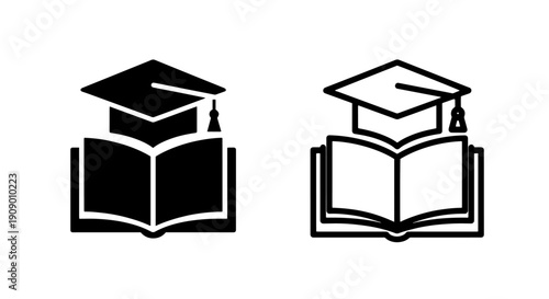 Academic Education and Graduation Icon with Book and Cap