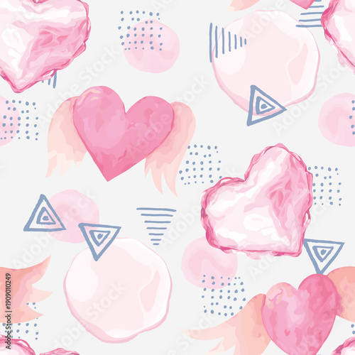 Valentines print with hearts. Vector seamless pattern on grey background