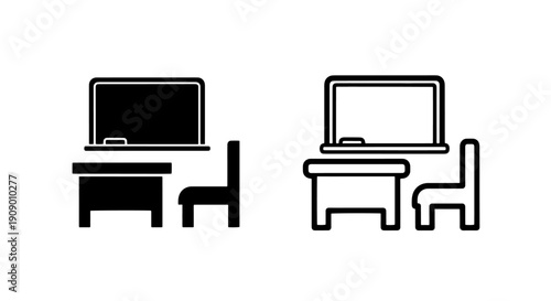 Classroom Education Icon: Blackboard, Desk, and Chair for Learning and Study