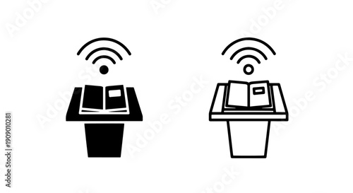 Online Learning Book Icon: Digital Education and Remote Study Symbol with WiFi