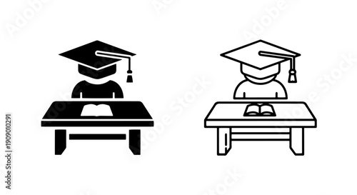 Graduate Student Studying Icon: Academic Achievement and Knowledge Symbol