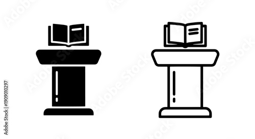 Book on Podium Icon: Public Speaking and Knowledge Presentation Symbol