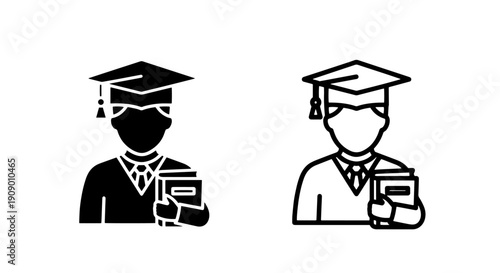 Graduate Student Icon with Books and Graduation Cap for Academic Achievement and Learning