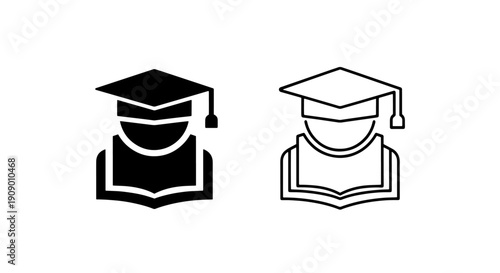 Studying Graduate Icon with Book and Graduation Cap for Education and Knowledge