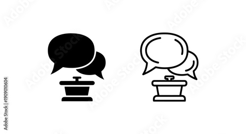 Podium Icon with Speech Bubbles Representing Public Speaking and Communication