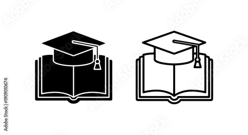 Graduation and higher education icon with mortarboard on open book symbol