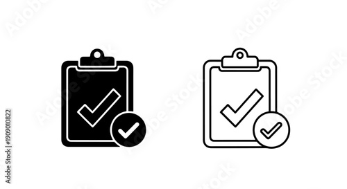 Survey completed icon with clipboard and checkmark for feedback and audits