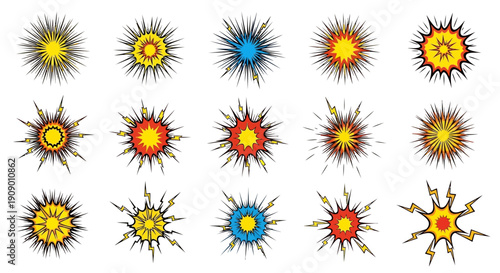 Explosion effect set. Cartoon burst vector collection