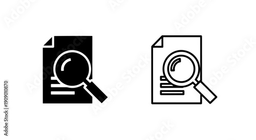 Document Search and Data Audit Icon with Magnifying Glass over Paper