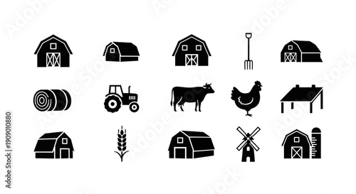 Farm and agriculture icons set, vector illustration