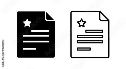 Quality Report and Favorite Document Icon with Star Symbol