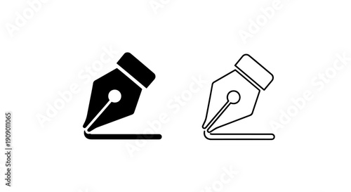Black and White Fountain Pen Nib Icons for Calligraphy and Signature Design