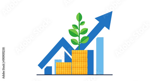 Growing investment with rising graph and green plant