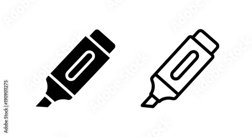 Highlighter marker icon set in flat solid and line art styles for educational and business use