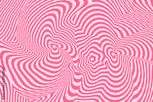 Optical illusion pink wavy lines pattern, hypnotic effect, for background or overlay, vector
