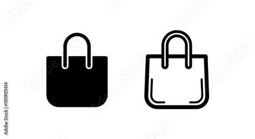 Commercial tote bag icon set in flat solid and outline styles for shopping and eco-friendly concepts