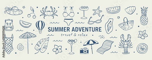 Summer Adventure Travel Relax Poster, Blue Typography Quote Illustration, Tropical Vacation Motivational Design, Beach Holiday Lettering Graphic Art, Retro Summer Camp Print Bundle, Inspirational Trav
