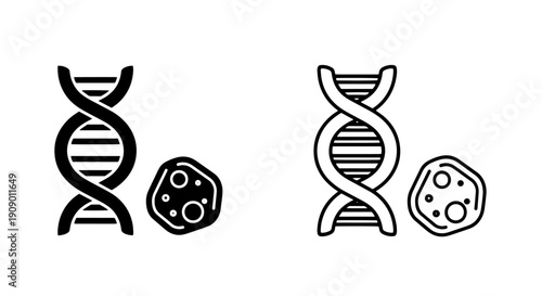 Biotechnology icons showing DNA double helix and biological cell structure