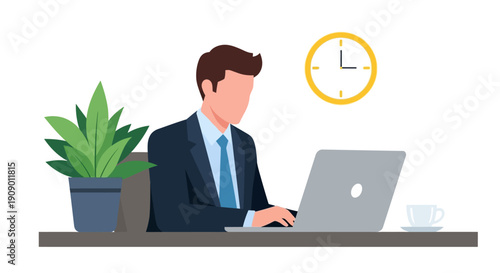 Professional businessman working on laptop at modern office desk